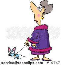 Cartoon Snotty Lady Walking Her Tiny Dog by Toonaday