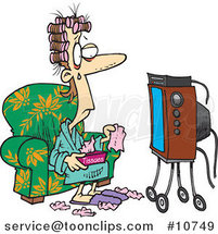 Cartoon Lady Watching a Soap Opera with Tissues by Toonaday