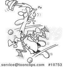 Cartoon Black and White Line Drawing of a Guy Being Hit with Snowballs by Toonaday