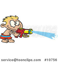 Cartoon Boy Spraying a Soaker Gun by Toonaday