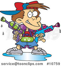 Cartoon Boy Holding Two Soaker Guns by Toonaday