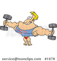 Cartoon Bodybuilder Wearing a Look at Me Shirt and Lifting Weights by Toonaday