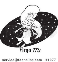 Cartoon Black and White Outline Design of a Virgo Lady over a Black Starry Oval by Toonaday