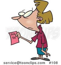 Cartoon Lady Holding a Pink Slip at Work by Toonaday