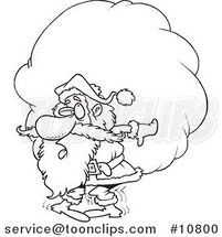 Cartoon Black and White Line Drawing of Santa Carrying a Heavy Sack by Toonaday