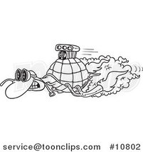 Cartoon Black and White Line Drawing of a Turbo Tortoise by Toonaday