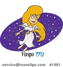 Cartoon Virgo Lady over a Purple Starry Oval by Toonaday