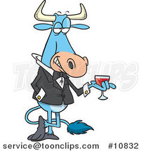 Cartoon Sophisticated Bull with Wine by Toonaday