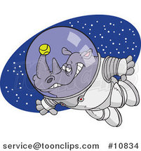 Cartoon Rhino Astronaut with a Tennis Ball by Toonaday