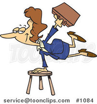 Cartoon Versatile Business Woman Balancing on a Stool by Toonaday