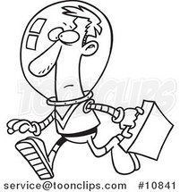 Cartoon Black and White Line Drawing of a Space Business Man by Toonaday