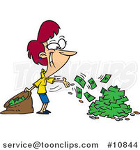 Cartoon Business Woman Spending Cash by Toonaday