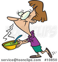 Cartoon Lady Carrying Soup by Toonaday
