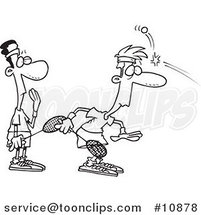 Cartoon Black and White Line Drawing of a Squash Ball Hitting a Player by Toonaday