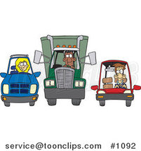 Cartoon SUV, Big Rig and Car at a Stop Light by Toonaday