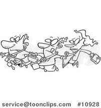 Cartoon Black and White Line Drawing of a Stampede of Business People by Toonaday