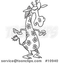 Cartoon Black and White Line Drawing of a Giraffe with Flower Spots by Toonaday