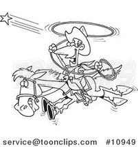 Cartoon Black and White Line Drawing of a Cowboy Trying to Catch a Star by Toonaday