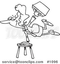 Cartoon Black and White Outline Design of a Versatile Business Woman Balancing on a Stool by Toonaday