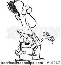Cartoon Black and White Line Drawing of a Stained Black Business Man Holding a Pen by Toonaday