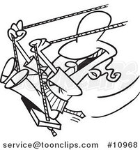 Cartoon Black and White Line Drawing of a Happy Business Man Swinging by Toonaday