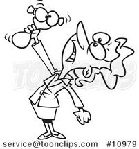 Cartoon Black and White Line Drawing of a Business Woman Squeezing a Stress Toy by Toonaday