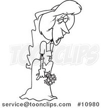 Cartoon Black and White Line Drawing of a Deserted Bride by Toonaday
