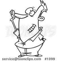 Cartoon Black and White Outline Design of a Happy Guy Raising His Hand to Volunteer by Toonaday