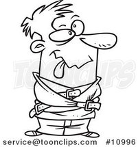 Cartoon Black and White Line Drawing of a Looney Guy in a Straight Jacket by Toonaday