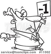 Cartoon Black and White Line Drawing of a Judge Holding up a Negative Vote by Toonaday