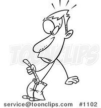 Cartoon Black and White Outline Design of a Super Skinny Guy Tightening a Belt by Toonaday