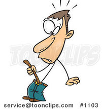 Cartoon White Skinny Guy Tightening a Belt by Toonaday