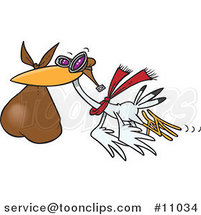 Cartoon Stork Carrying a Bundle by Toonaday