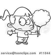 Cartoon Black and White Line Drawing of a Sticky Girl Eating Cotton Candy by Toonaday