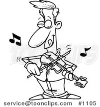Cartoon Black and White Outline Design of a Guy Standing and Playing a Violin by Toonaday