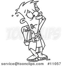 Cartoon Black and White Outline Design of a Stressed School Boy by Toonaday