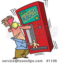 Cartoon Guy Shaking a Munchies Vending Machine by Toonaday