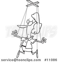 Cartoon Black and White Outline Design of a Lady on Puppet Strings by Toonaday