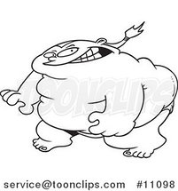 Cartoon Black and White Outline Design of a Ready Sumo Wrestler by Toonaday