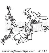 Cartoon Black and White Outline Design of a Business Man Swinging from a Vine like Tarzan by Toonaday