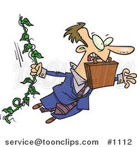 Cartoon White Business Man Swinging from a Vine like Tarzan by Toonaday