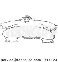 Cartoon Black and White Outline Design of a Huge Sumo Wrestler by Toonaday