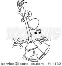 Cartoon Black and White Outline Design of a Whistling Guy Strolling by Toonaday