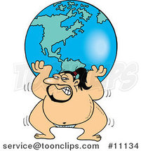 Cartoon Sumo Wrestler Lifting the Globe by Toonaday