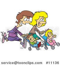 Cartoon Mothers Running with Strollers by Toonaday