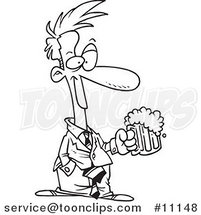 Cartoon Black and White Outline Design of a Business Man with Beer by Toonaday