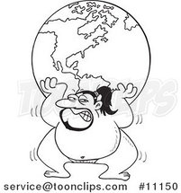 Cartoon Black and White Outline Design of a Sumo Wrestler Lifting the Globe by Toonaday