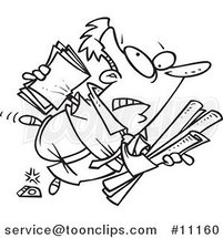 Cartoon Black and White Line Drawing of a Clumsy Business Man Stumbling by Toonaday