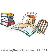 Cartoon Tired Guy Falling Asleep While Studying by Toonaday