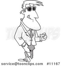 Cartoon Black and White Line Drawing of a Hunky Business Man by Toonaday